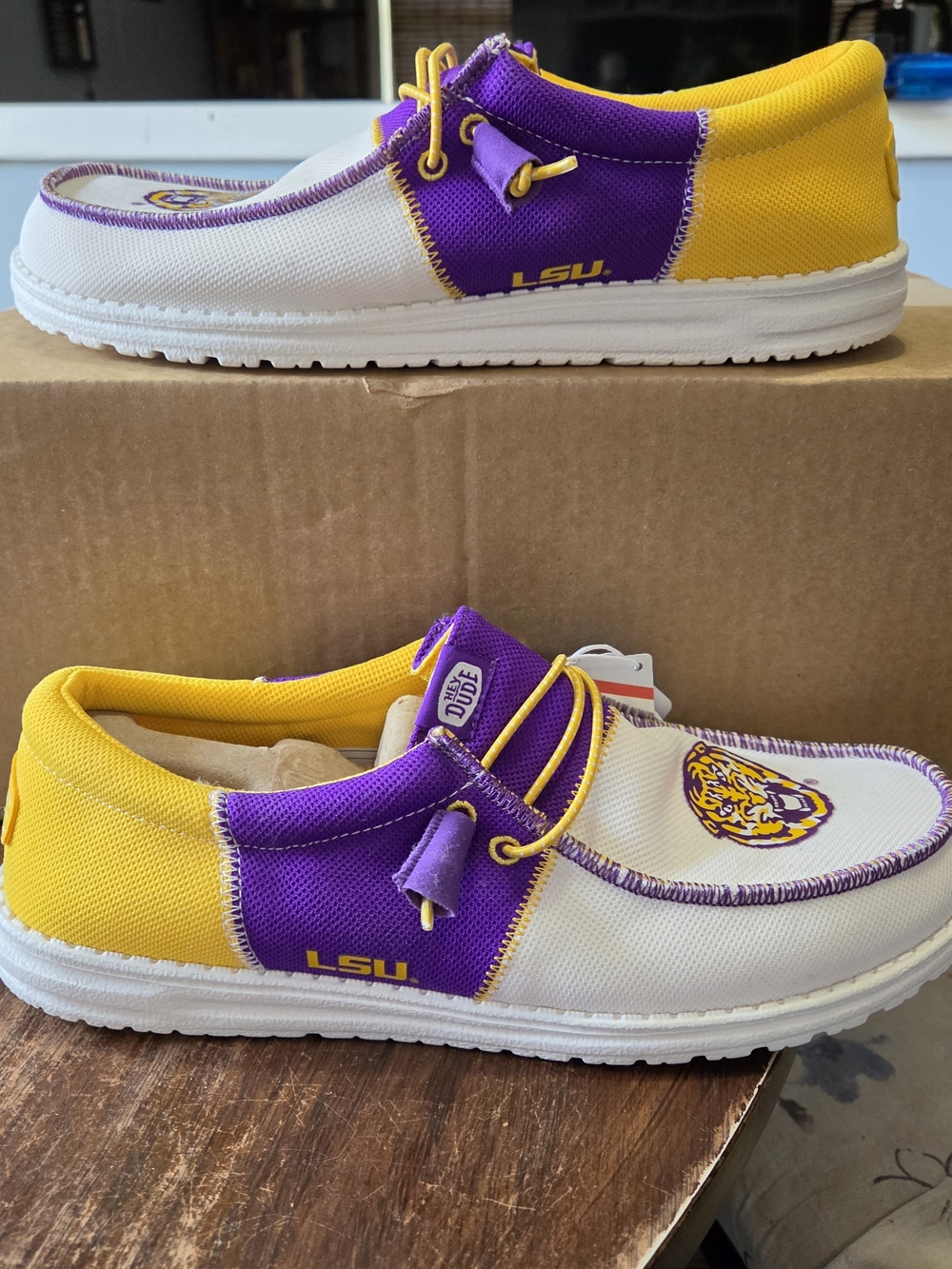 Hey Dude LSU Purple, Yellow & White Canvas Slip-Ons